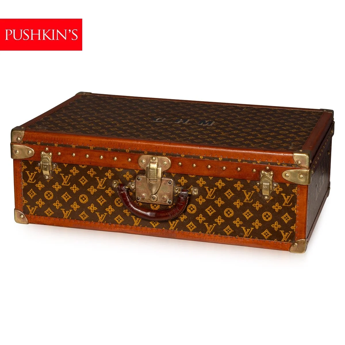 ANTIQUE 20thC LOUIS VUITTON SUITCASE IN NATURAL COW HIDE, FRANCE c